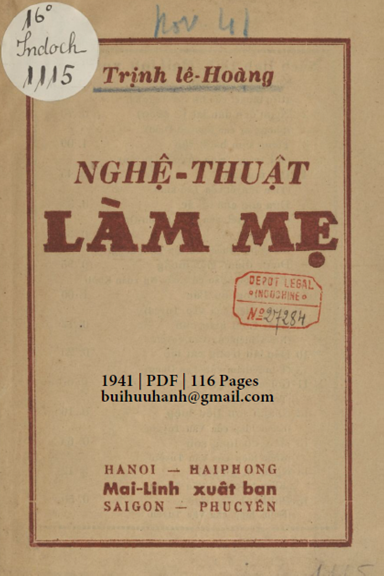 Nghệ Thuật Làm Mẹ (NXB Mai Lĩnh 1941) - Trịnh Lê Hoàng, 116 Trang