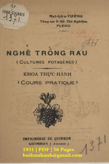 Nghề Trồng Rau (NXB Qui Nhơn 1931) - Mai Hữu Tướng, 56 Trang