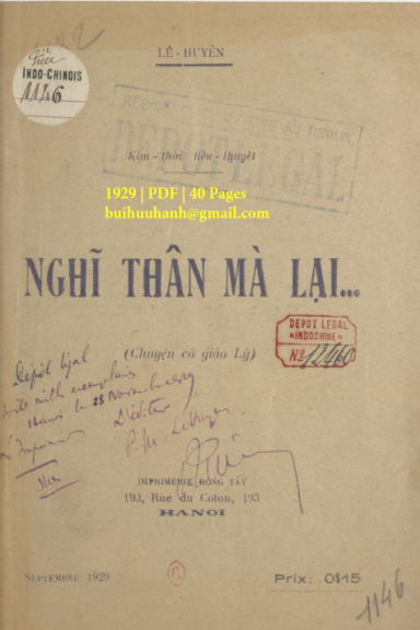 Nghĩ Thân Mà Lại (NXB Đông Tây 1929) - Lê Huyền, 40 Trang