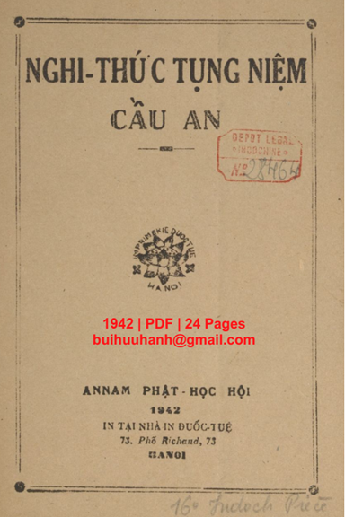 Nghi Thức Tụng Niệm Cầu An (NXB Đuốc Tuệ 1942) - Annam Phật Học, 24 Trang