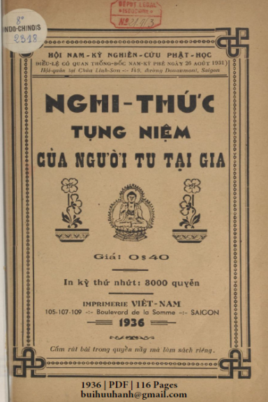 Nghi Thức Tụng Niệm Của Người Tu Tại Gia (NXB Việt Nam 1936) - Trần Nguyên Chấn, 116 Trang
