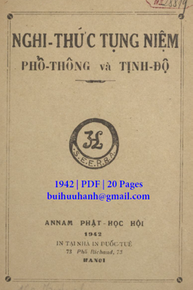 Nghi Thức Tụng Niệm Phổ Thông Và Tịnh Độ (NXB Đuốc Tuệ 1942) - Annam Phật Học, 20 Trang