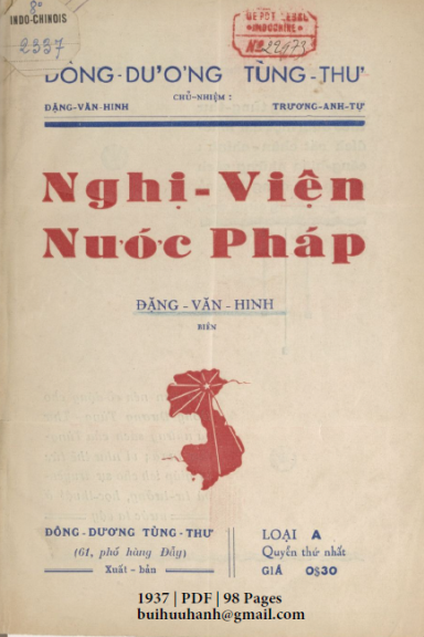 Nghị Viện Nước Pháp (NXB Đông Dương 1937) - Đặng Văn Hinh, 98 Trang