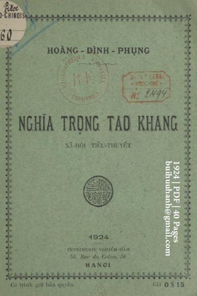 Nghĩa Trọng Tao Khang (NXB Nghiêm Hàm 1924) - Hoàng Đình Phụng, 40 Trang
