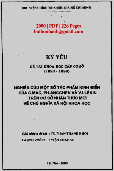 Nghiên Cứu Một Số Tác Phẩm Kinh Điển Của C.Mác, Ph. Ăngghen và V.I.Lênin Trên Cơ Sở Nhận Thức Mới