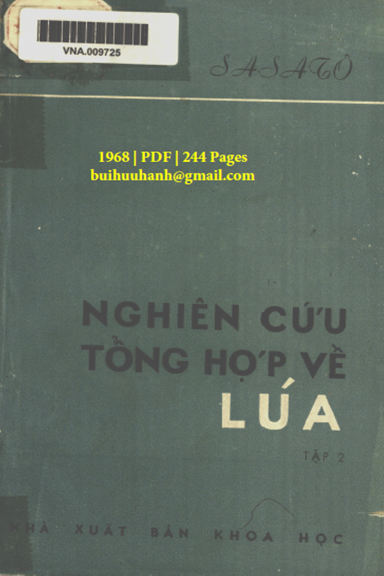 Nghiên Cứu Tổng Hợp Về Lúa Tập 2 (NXB Khoa Học 1968) - Sasato, 244 Trang