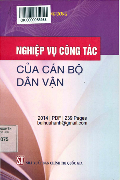 Nghiệp Vụ Công Tác Của Cán Bộ Dân Vận (NXB Chính Trị 2014) - Trịnh Xuân Giới, 239 Trang
