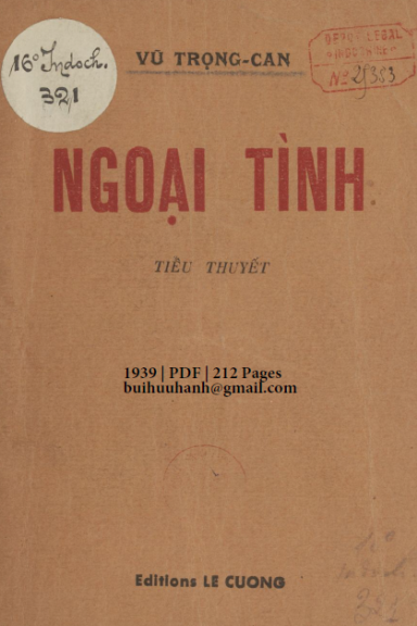 Ngoại Tình (NXB Lê Cường 1939) - Vũ Trọng Can, 212 Trang