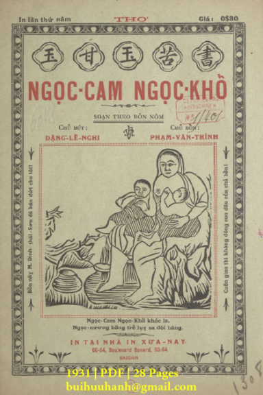 Ngọc Cam Ngọc Khổ (NXB Xưa Nay 1931) - Đặng Lễ Nghi, 28 Trang