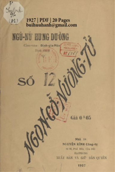 Ngọn Cờ Nương Tử Số 12 (NXB Nguyễn Kính 1927) - Định Gia Hân, 20 Trang