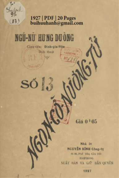 Ngọn Cờ Nương Tử Số 13 (NXB Nguyễn Kính 1927) - Định Gia Hân, 20 Trang