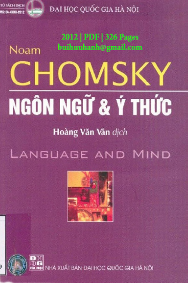 Ngôn Ngữ Và Ý Thức (NXB Đại Học Quốc Gia 2011) - Hoàng Văn Vân, 326 Trang
