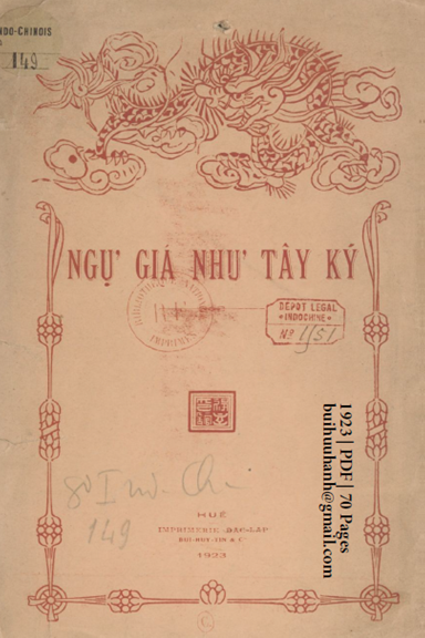 Ngự Giá Như Tây Ký (NXB Đắc Lập 1923) - Nguyễn Cao Tiêu, 70 Trang