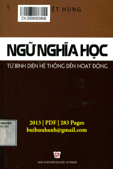 Ngữ Nghĩa Học-Từ Bình Diện Hệ Thống Đến Hoạt Động (NXB Đại Học Sư Phạm 2013) Đỗ Việt Hùng, 283 Trang