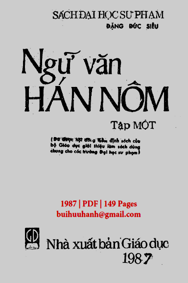 Ngữ Văn Hán Nôm Tập 1 (NXB Giáo Dục 1987) - Đặng Đức Siêu, 149 Trang