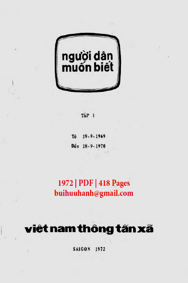Người Dân Muốn Biết Tập 1 (NXB Sài Gòn 1972) - Trần Văn Lâm, 418 Trang