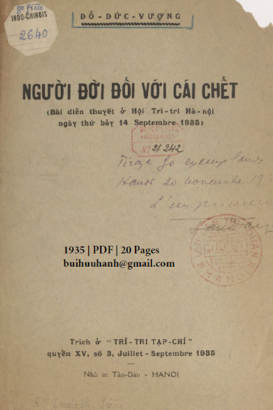 Người Đời Đối Với Cái Chết (NXB Tân Dân 1935) - Đỗ Đức Vượng, 20 Trang