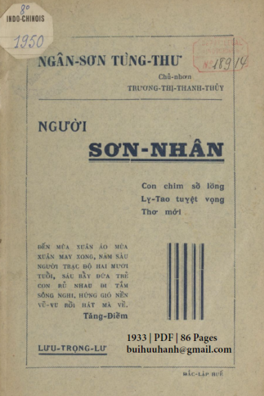 Người Sơn Nhân (NXB Đắc Lập 1933) - Lưu Trọng Lư, 86 Trang