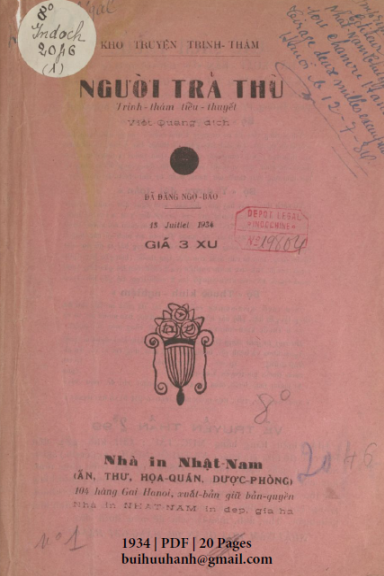 Người Trả Thù Cuốn 1-4 (NXB Nhật Nam 1934) - Việt Quang, 78 Trang