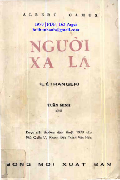 Người Xa Lạ (NXB Sống Mới 1970) - Albert Camus, 163 Trang