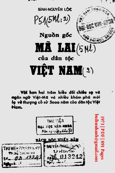 Nguồn Gốc Mã Lai Của Dân Tộc Việt Nam (NXB Bách Bộc 1971) - Bình Nguyên Lộc, 891 Trang