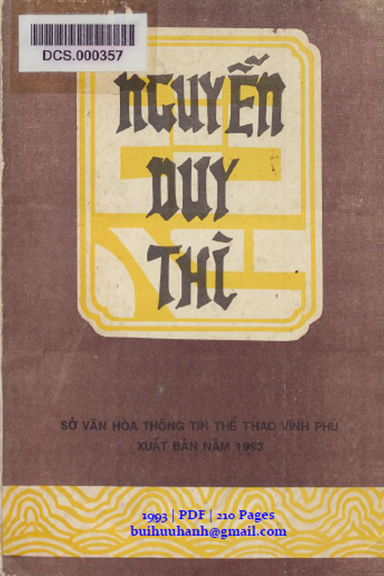Nguyễn Duy Thì (NXB Vĩnh Phúc 1993) - Trần Kim Thau, 210 Trang