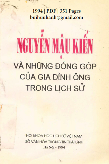 Nguyễn Mậu Kiến Và Những Đóng Góp Của Gia Đình Ông Trong Lịch Sử (NXB Thái Bình 1994) - Chương Thâu