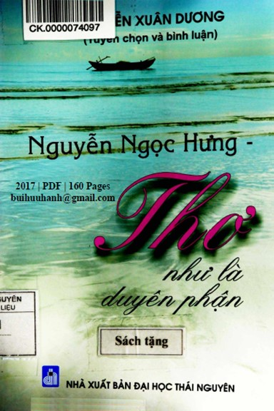 Nguyễn Ngọc Hưng Thơ Như Là Duyên Phận (NXB Đại Học Thái Nguyên 2017) - Nguyễn Xuân Dương, 160 Trang