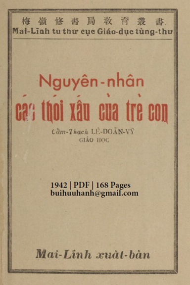 Nguyên Nhân Các Thói Xấu Của Trẻ Con (NXB Mai Lĩnh 1942) - Lê Doãn Vỹ, 168 Trang
