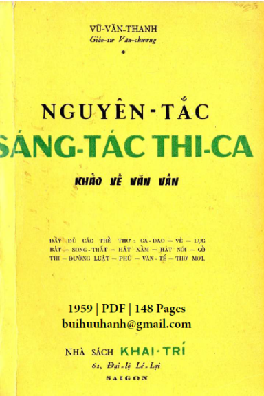 Nguyên Tắc Sáng Tác Thi Ca Khảo Về Văn Vần (NXB Khai Trí 1959) - Vũ Văn Thanh, 148 Trang