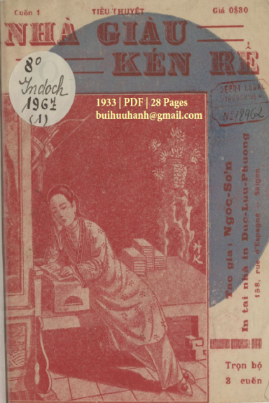 Nhà Giàu Kén Rể Cuốn 1 (NXB Đức Lưu Phương 1933) - Ngọc Sơn, 28 Trang