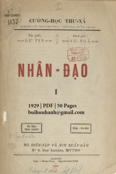 Nhân Đạo Quyển 1 (NXB Cường Học Thư Xã 1929) - Lư Tín, 50 Trang
