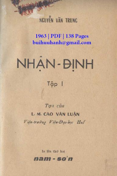 Nhận Định Tập 1 (NXB Nam Sơn 1963) - Nguyễn Văn Trung, 138 Trang