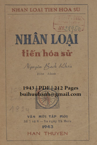 Nhân Loại Tiến Hóa Sử Quyển 1-Tiến Hóa Luận (NXB Hàn Thuyên 1943) - Nguyễn Bách Khoa, 212 Trang