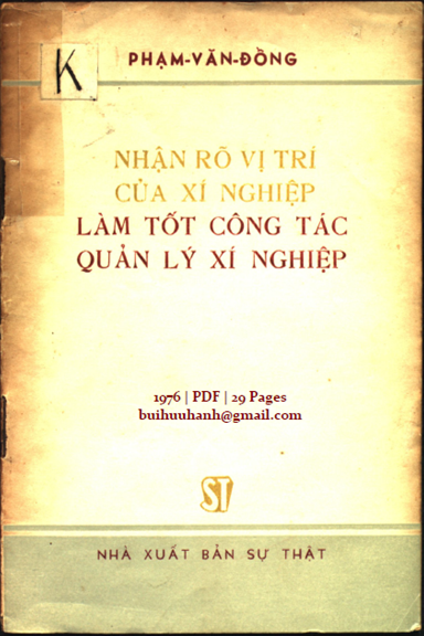 Nhận Rõ Vị Trí Của Xí Nghiệp Làm Tốt Công Tác Quản Lý Xí Nghiệp (NXB Sự Thật 1976) - Phạm Văn Đồng