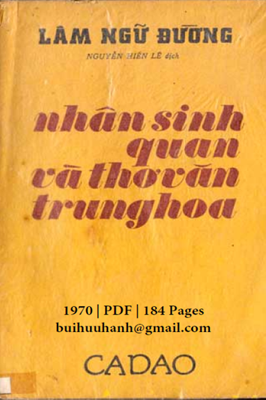 Nhân Sinh Quan Và Thơ Văn Trung Hoa (NXB Ca Dao 1970) - Lâm Ngữ Đường, 184 Trang