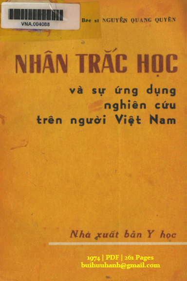 Nhân Trắc Học Và Sự Ứng Dụng Nghiên Cứu Trên Người Việt Nam (NXB Y Học 1974) - Nguyễn Quang Quyền