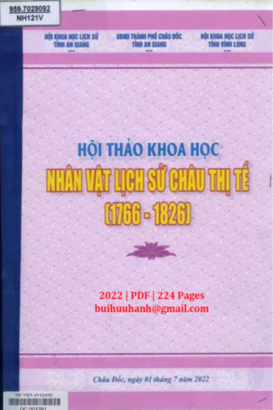 Nhân Vật Lịch Sử Châu Thị Tế 1766-1826 (NXB An Giang 2022) - Trần Văn Đông, 224 Trang