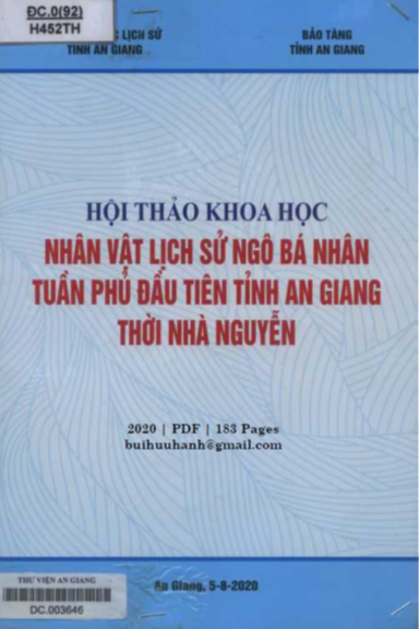 Nhân Vật Lịch Sử Ngô Bá Nhân Tuần Phủ Đầu Tiên Tỉnh An Giang Thời Nhà Nguyễn - Nguyễn Văn Đăng