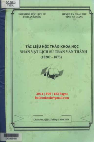 Nhân Vật Lịch Sử Trần Văn Thành (NXB An Giang 2014) - Võ Thành Hùng, 183 Trang