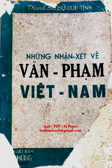 Nhận Xét Về Văn Phạm Việt Nam (NXB Đại Chúng 1948) - Bùi Đức Tịnh, 83 Trang