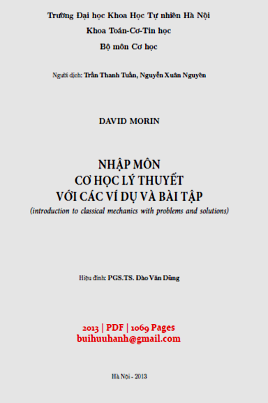 Nhập Môn Cơ Học Lý Thuyết Với Các Ví Dụ Và Bài Tập (NXB Hà Nôi 2013) - David Morin, 1069 Trang
