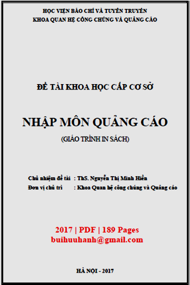 Nhập Môn Quảng Cáo (NXB Hà Nội 2017) - Nguyễn Thị Minh Hiền, 189 Trang