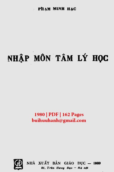 Nhập Môn Tâm Lý Học (NXB Giáo Dục 1980) - Phạm Minh Hạc, 155 Trang