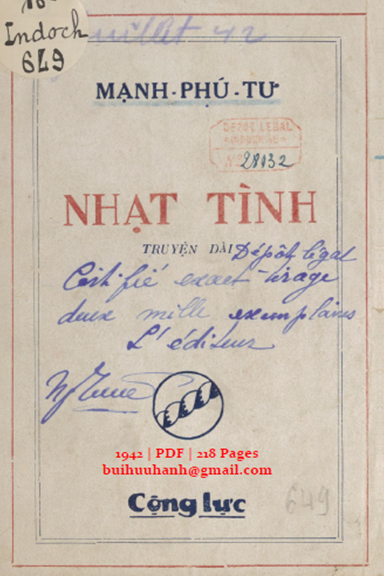 Nhạt Tình (NXB Cộng Lực 1942) - Mạnh Phú Tư, 218 Trang