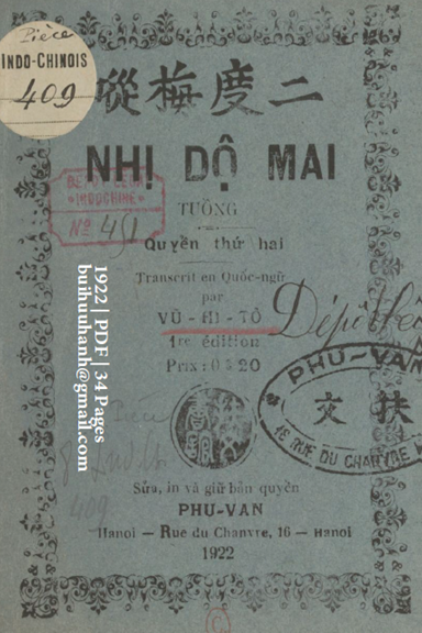 Nhị Độ Mai Quyển 2 (NXB Phù Văn 1922) - Vũ Hi Tô, 34 Trang