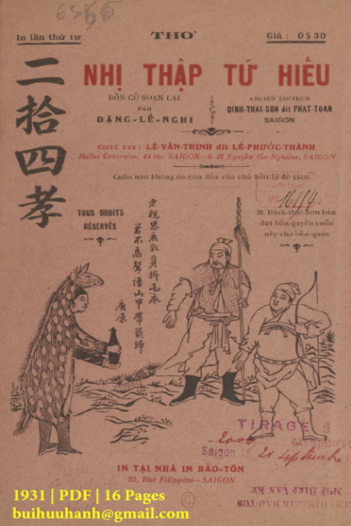Nhị Thập Tứ Hiếu (NXB Bảo Tồn 1931) - Đặng Lễ Nghi, 16 Trang