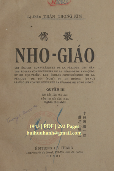 Nho Giáo Quyển 3 (NXB Lê Thăng 1943) - Trần Trọng Kim, 292 Trang
