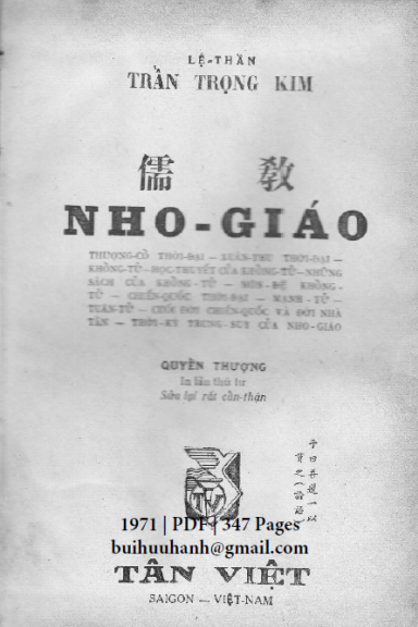 Nho Giáo Quyển Thượng (NXB Tân Việt 1971) - Trần Trọng Kim, 347 Trang