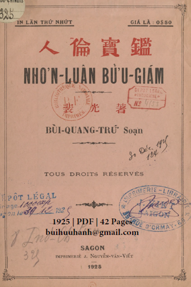 Nhơn Luân Bửu Giám (NXB Nguyễn Văn Viết 1925) - Bùi Quang Trứ, 42 Trang